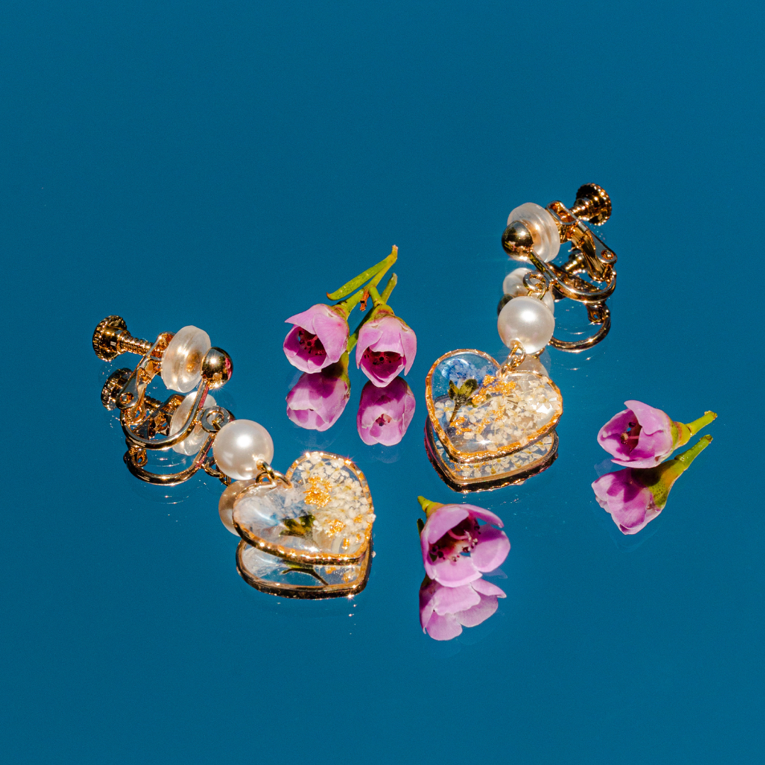 Heart Flower Clip-On Earrings