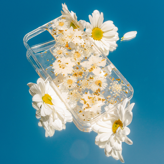 NEW IPHONE 14 Flower Phone Case-Golden White