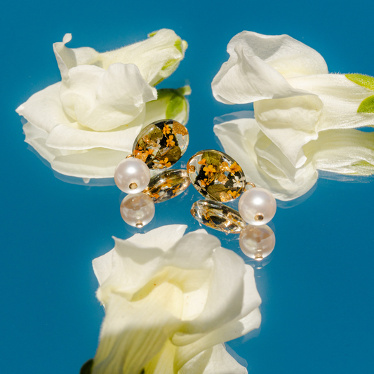 Oval Earrings with Pearl Drop- Black