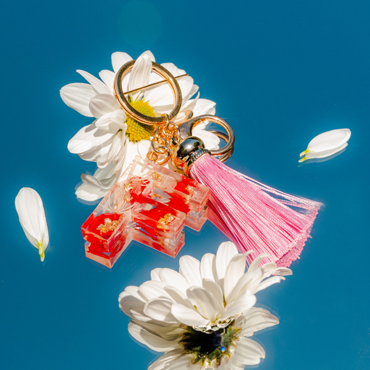 Flower Keyring-Pink Alphabet