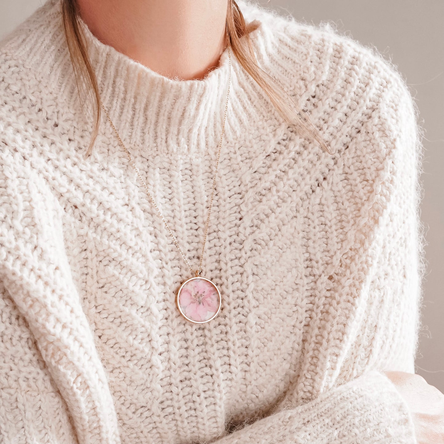Long Necklace- Pink Larkspur