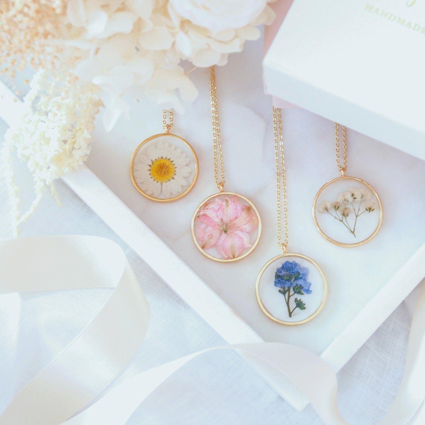 Long Necklace- Pink Larkspur