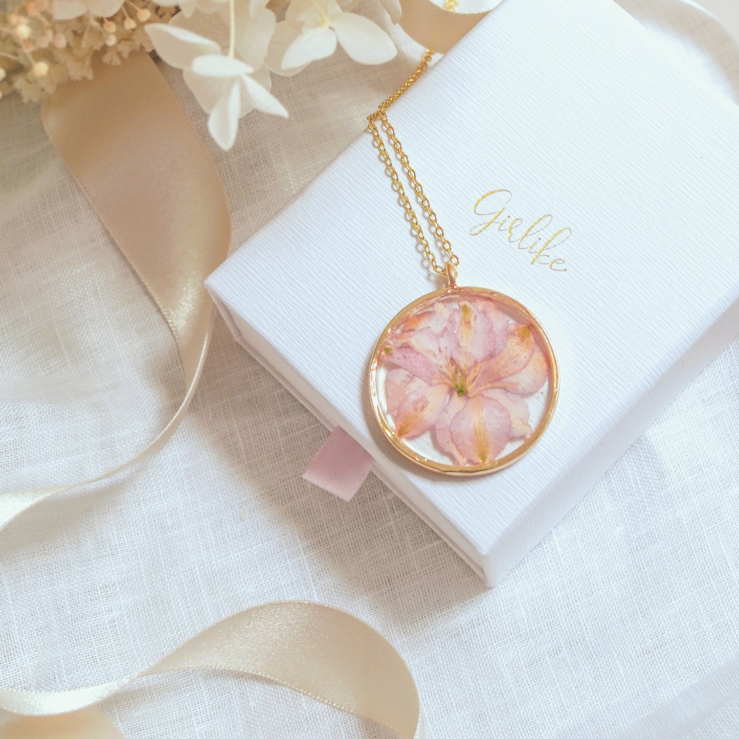 Long Necklace- Pink Larkspur